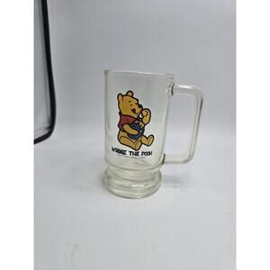 Winnie The Pooh Vintage Clear Heavy Beer Glass Stien Mug Cup Handle Walt Disney